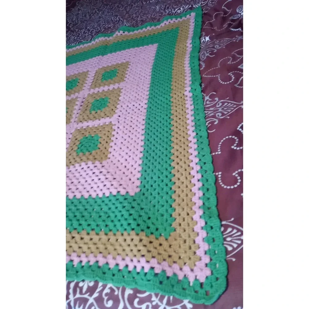 Vtg Handmade Granny Square Blanket Crochet Knit‎ Afghan Throw Blanket 45 X 37